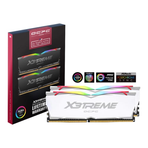 رم کامپیوتر OCPC X3 TREME RGB 16GB 8GBx2 3600MHz CL18 DDR4 WHITE